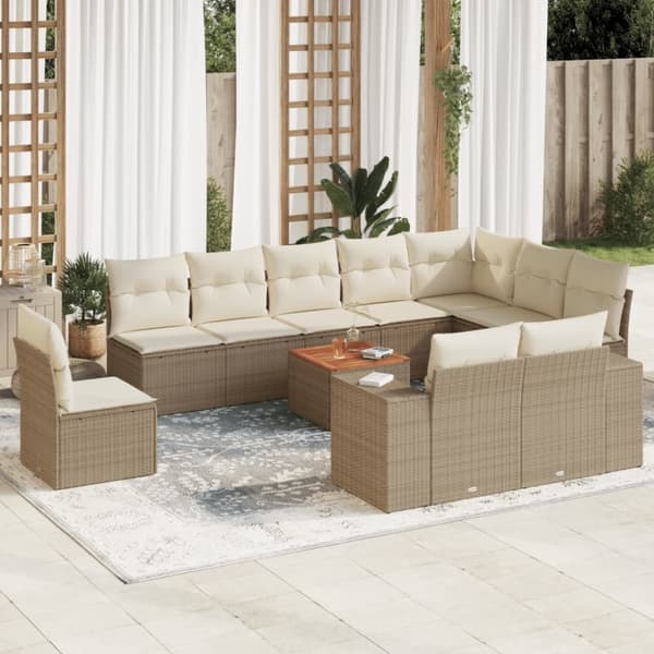 vidaXL sofasæt til haven 11 dele med hynder polyrattan beige