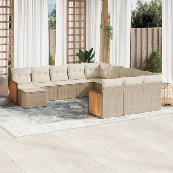 vidaXL sofasæt til haven 12 dele med hynder polyrattan beige