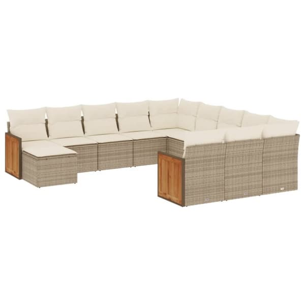 vidaXL sofasæt til haven 12 dele med hynder polyrattan beige