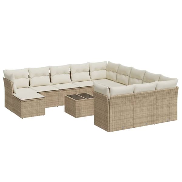 vidaXL sofasæt til haven 13 dele med hynder polyrattan beige