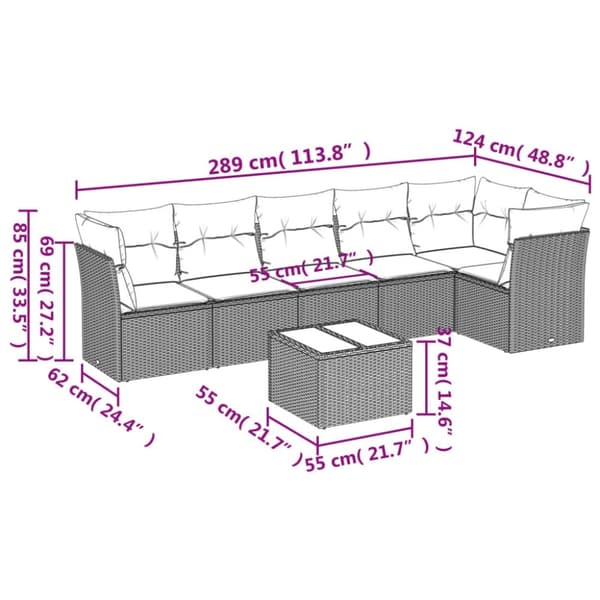 vidaXL sofasæt til haven 7 dele med hynder polyrattan beige