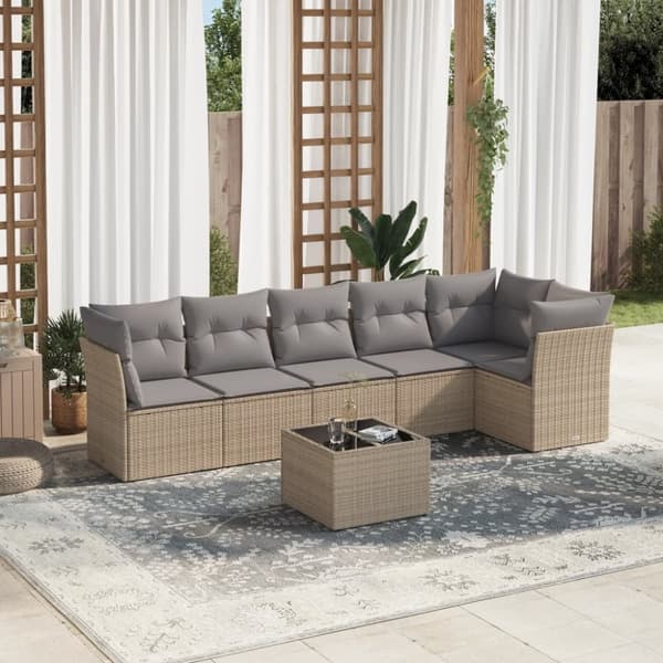 vidaXL sofasæt til haven 7 dele med hynder polyrattan beige
