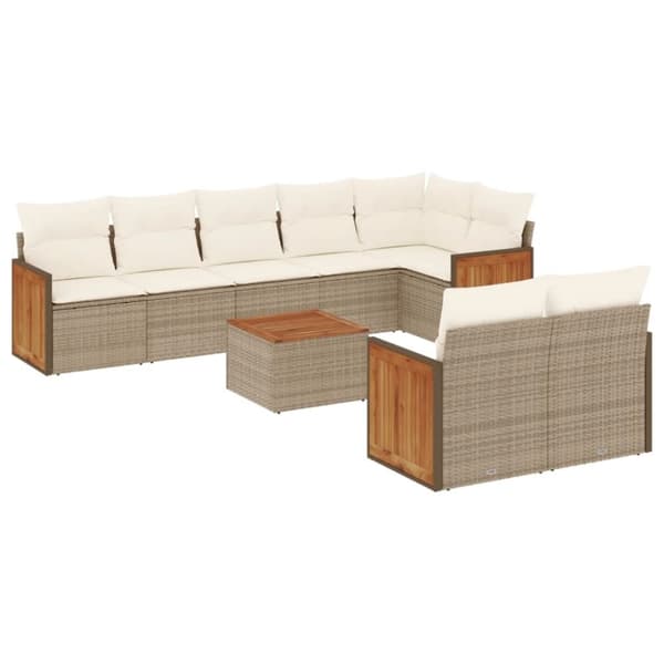 vidaXL sofasæt til haven 9 dele med hynder polyrattan beige