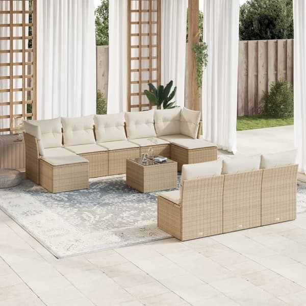 vidaXL Loungegrupp för trädgården m. dynor 11 delar beige konstrotting