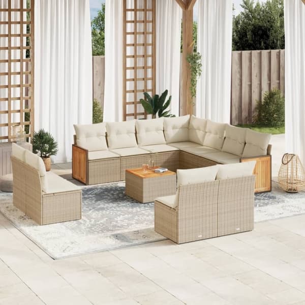 vidaXL sofasæt til haven 12 dele med hynder polyrattan beige