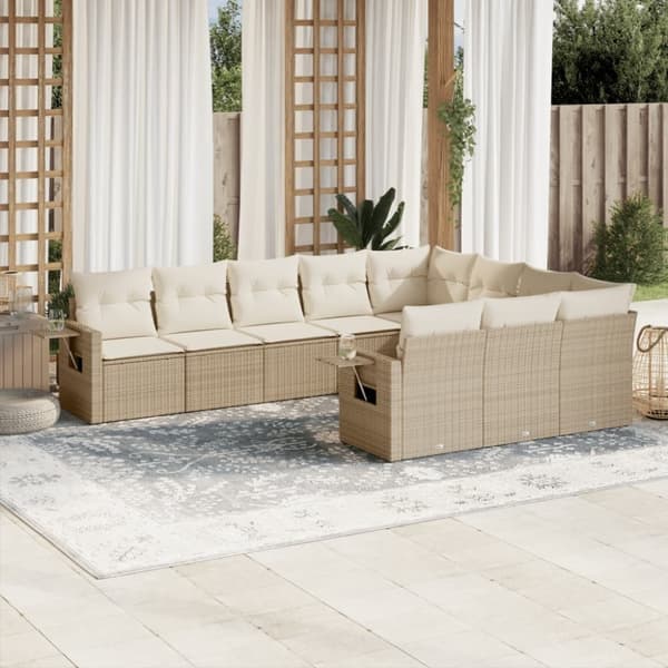 vidaXL sofasæt til haven 10 dele med hynder polyrattan beige