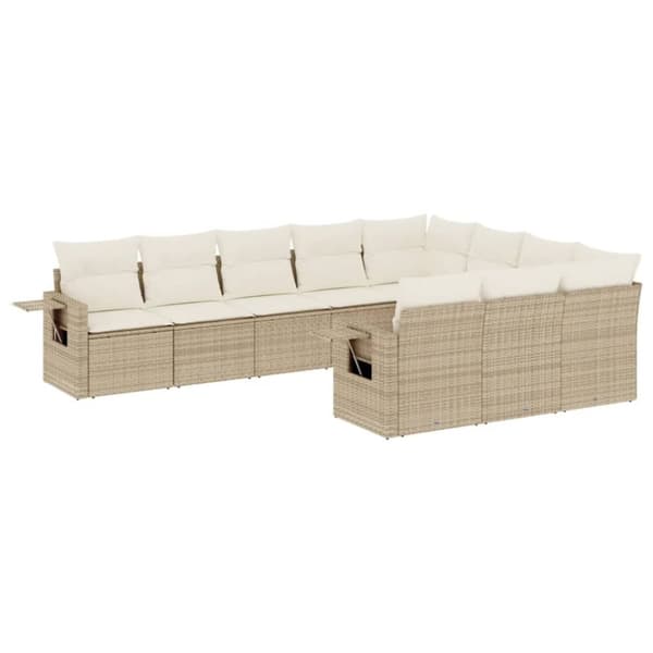 vidaXL sofasæt til haven 10 dele med hynder polyrattan beige