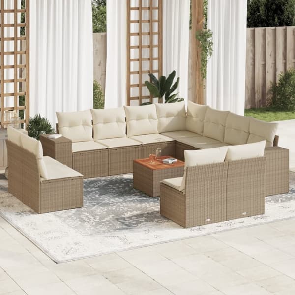 vidaXL sofasæt til haven 12 dele med hynder polyrattan beige