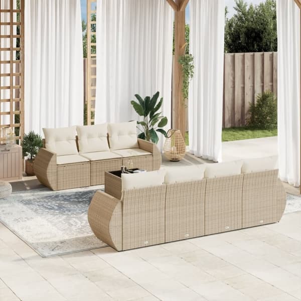vidaXL sofasæt til haven 8 dele med hynder polyrattan beige