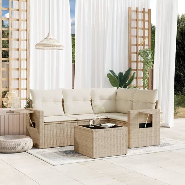 vidaXL sofasæt til haven 5 dele med hynder polyrattan beige