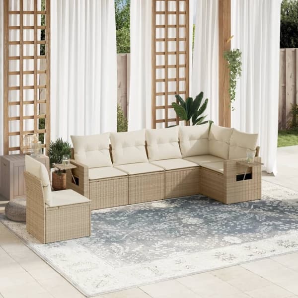 vidaXL sofasæt til haven 6 dele med hynder polyrattan beige