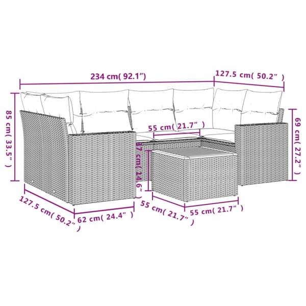vidaXL sofasæt til haven 7 dele med hynder polyrattan beige