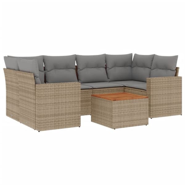 vidaXL sofasæt til haven 7 dele med hynder polyrattan beige