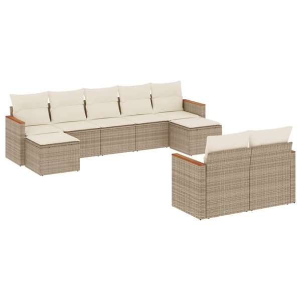 vidaXL Soffgrupp för trädgården med dynor 9 delar beige konstrotting