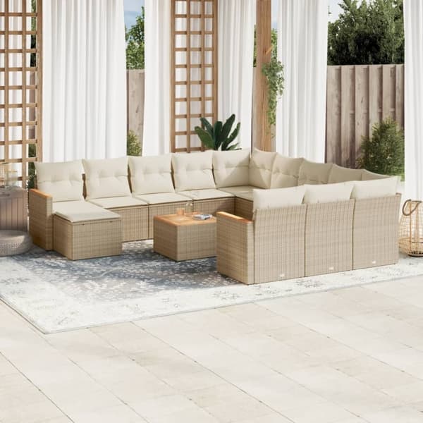 vidaXL sofasæt til haven 13 dele med hynder polyrattan beige