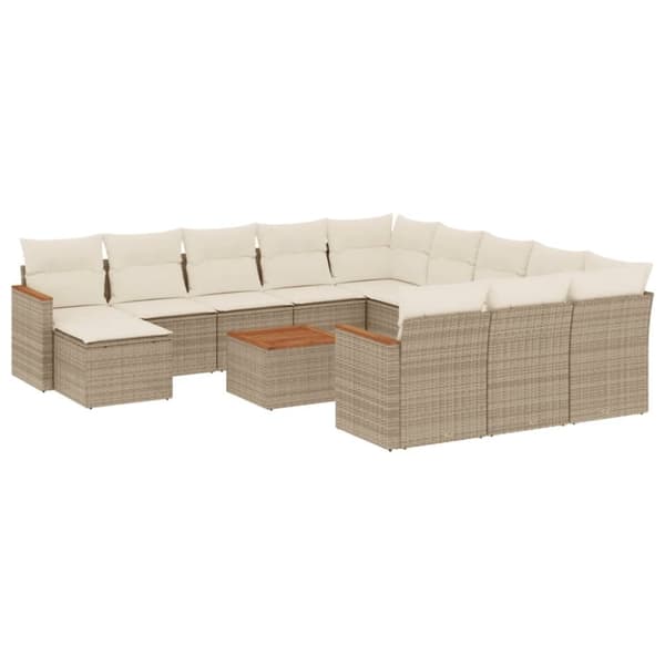 vidaXL sofasæt til haven 13 dele med hynder polyrattan beige