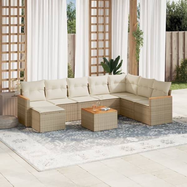 vidaXL sofasæt til haven 9 dele med hynder polyrattan beige