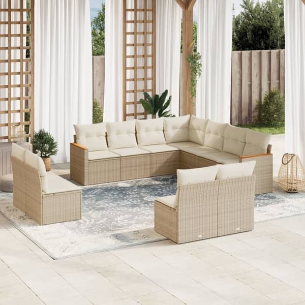vidaXL sofasæt til haven 11 dele med hynder polyrattan beige