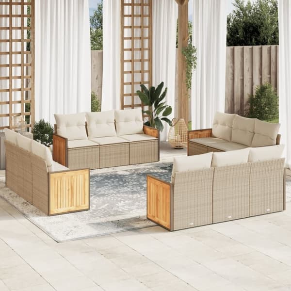 vidaXL sofasæt til haven 12 dele med hynder polyrattan beige