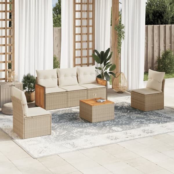 vidaXL sofasæt til haven 6 dele med hynder polyrattan beige