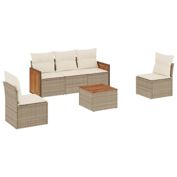 vidaXL sofasæt til haven 6 dele med hynder polyrattan beige