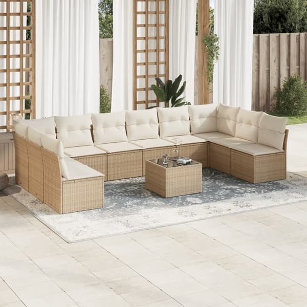 vidaXL sofasæt til haven 11 dele med hynder polyrattan beige