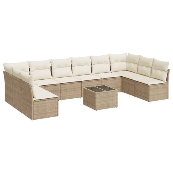 vidaXL sofasæt til haven 11 dele med hynder polyrattan beige