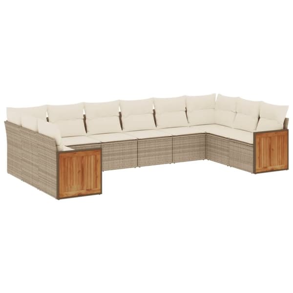 vidaXL Soffgrupp för trädgård med dynor 10 delar beige konstrotting