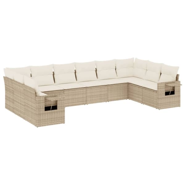 vidaXL Soffgrupp för trädgård med dynor 10 delar beige konstrotting