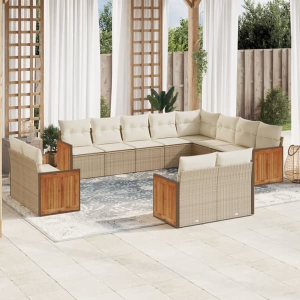 vidaXL sofasæt til haven 12 dele med hynder polyrattan beige