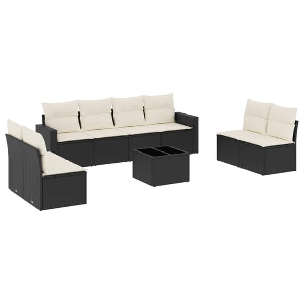 vidaXL sofasæt til haven 9 dele med hynder polyrattan sort