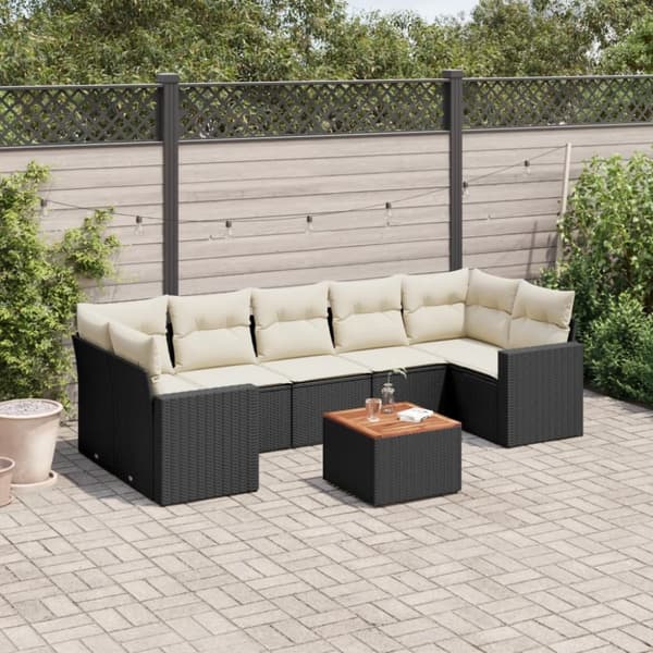 vidaXL sofasæt til haven 8 dele med hynder polyrattan sort