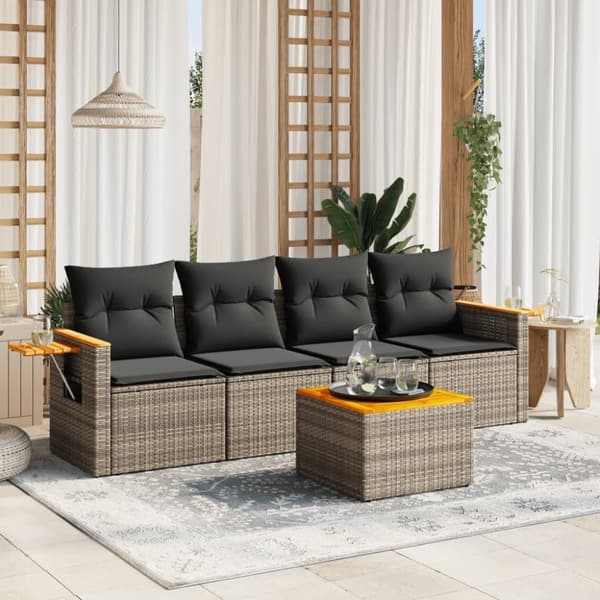 vidaXL sofasæt 5 dele med hynder polyrattan grå