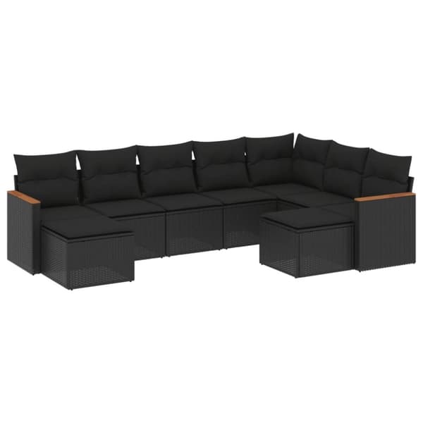 vidaXL sofasæt til haven 9 dele med hynder polyrattan sort