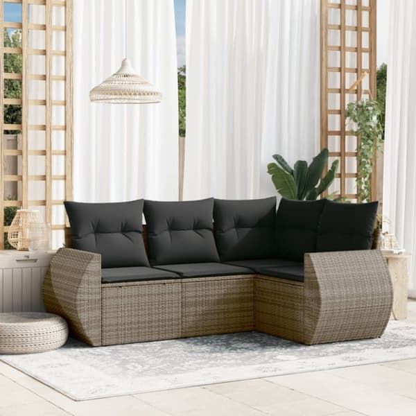 vidaXL sofasæt til haven 4 dele med hynder polyrattan grå