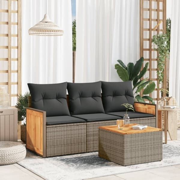 vidaXL sofasæt til haven 4 dele med hynder polyrattan grå