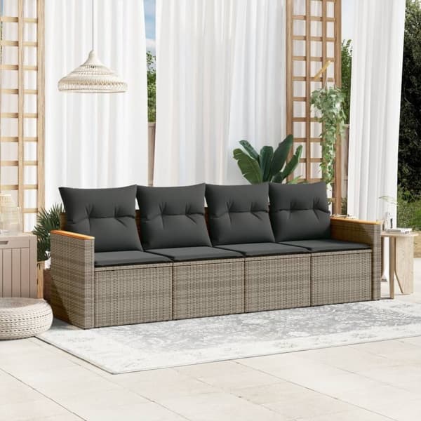 vidaXL sofasæt til haven 4 dele med hynder polyrattan grå