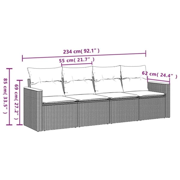 vidaXL sofasæt til haven 4 dele med hynder polyrattan grå