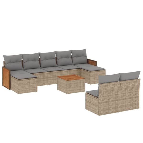 vidaXL Soffgrupp för trädgård med dynor 10 delar beige konstrotting
