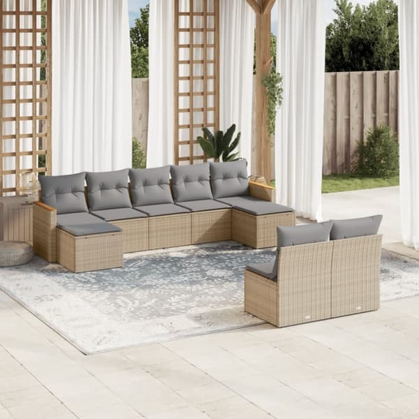 vidaXL sofasæt til haven 9 dele med hynder polyrattan beige