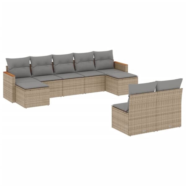 vidaXL sofasæt til haven 9 dele med hynder polyrattan beige
