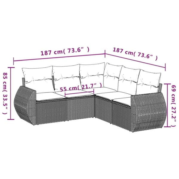 vidaXL sofasæt 5 dele med hynder polyrattan grå
