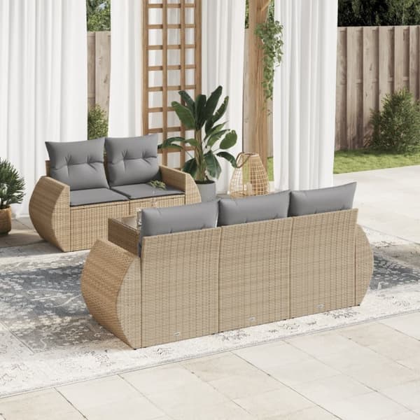 vidaXL sofasæt til haven 6 dele med hynder polyrattan beige