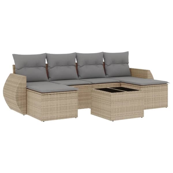 vidaXL sofasæt til haven 7 dele med hynder polyrattan beige