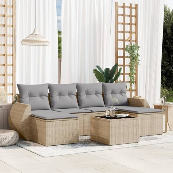 vidaXL sofasæt til haven 7 dele med hynder polyrattan beige