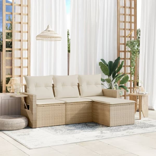vidaXL sofasæt til haven 4 dele med hynder polyrattan beige