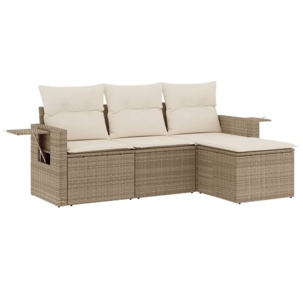 vidaXL sofasæt til haven 4 dele med hynder polyrattan beige