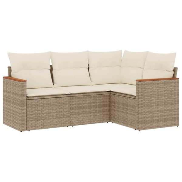 vidaXL Soffgrupp för trädgård med dynor 4 delar beige konstrotting