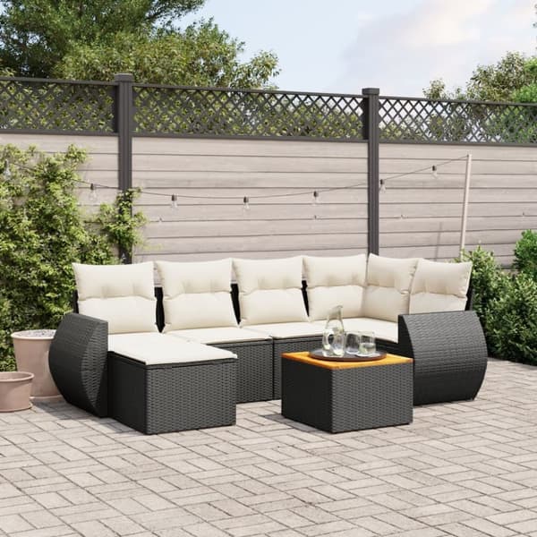 vidaXL sofasæt til haven 7 dele med hynder polyrattan sort