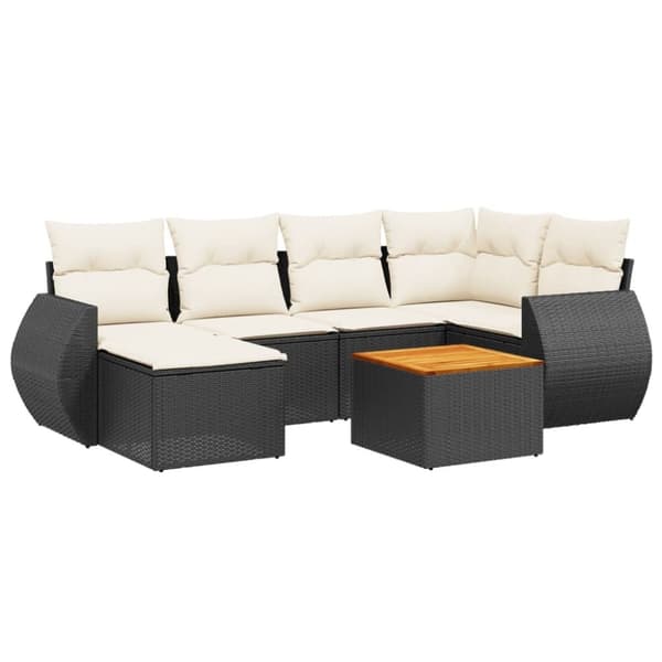 vidaXL sofasæt til haven 7 dele med hynder polyrattan sort